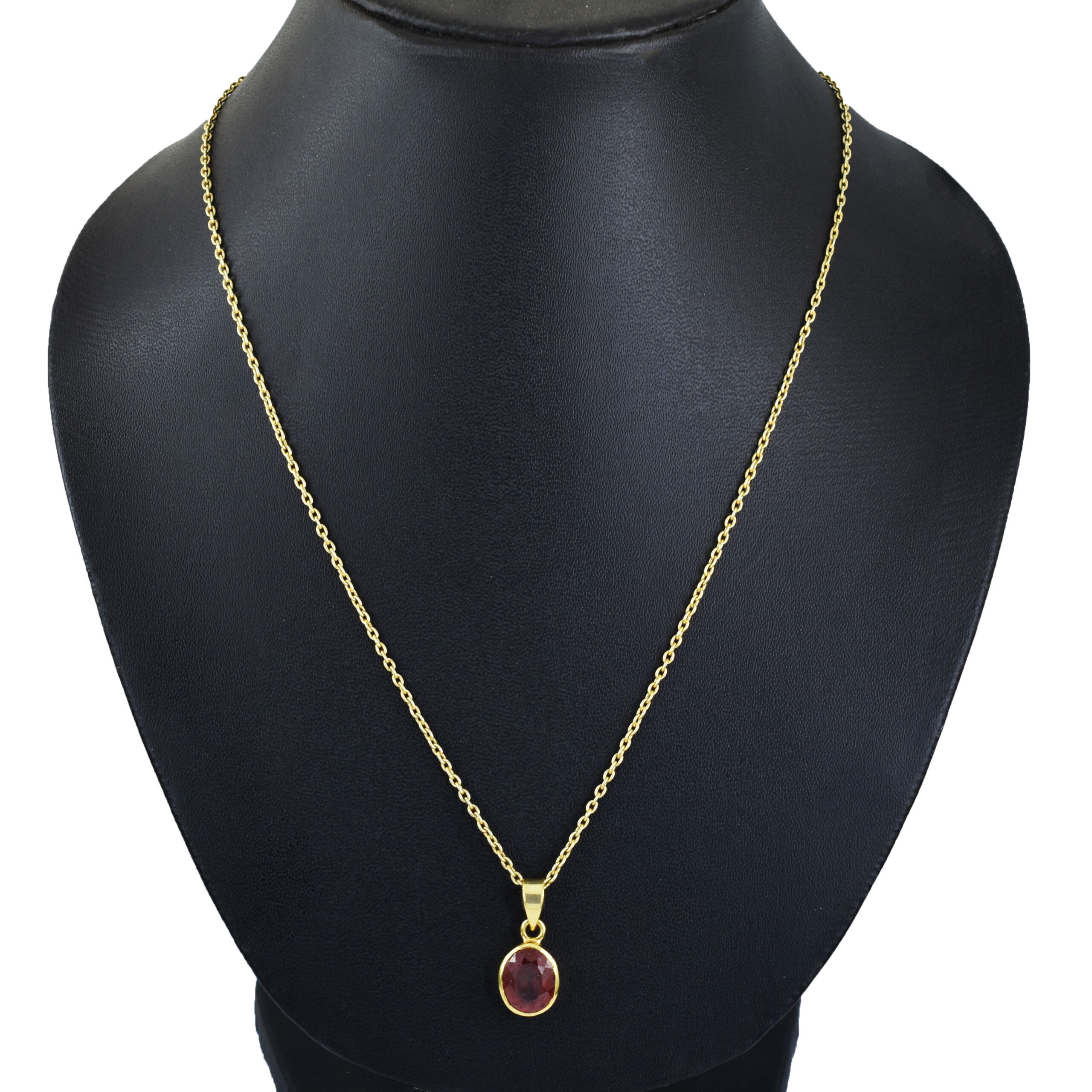 Natural Hessonite Garnet (Gomed) Faceted Oval Pendant with Gold-Plated Chain - Image 7