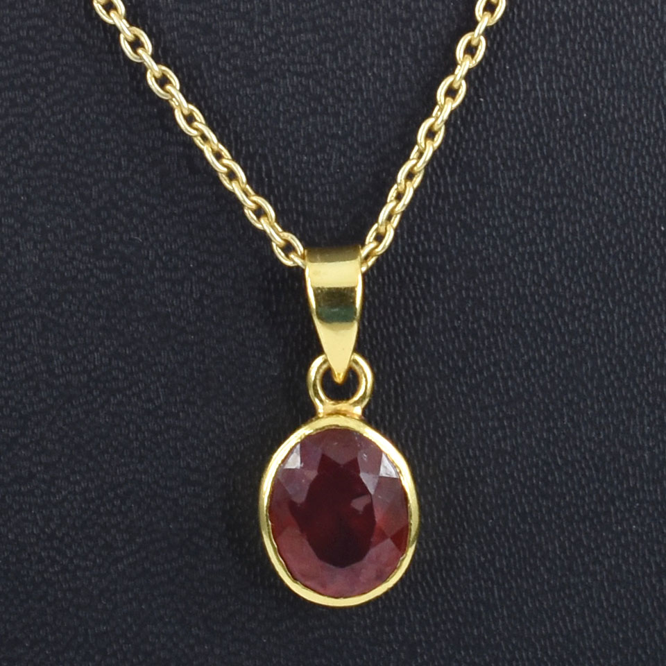 Natural Hessonite Garnet (Gomed) Faceted Oval Pendant with Gold-Plated Chain - Image 6