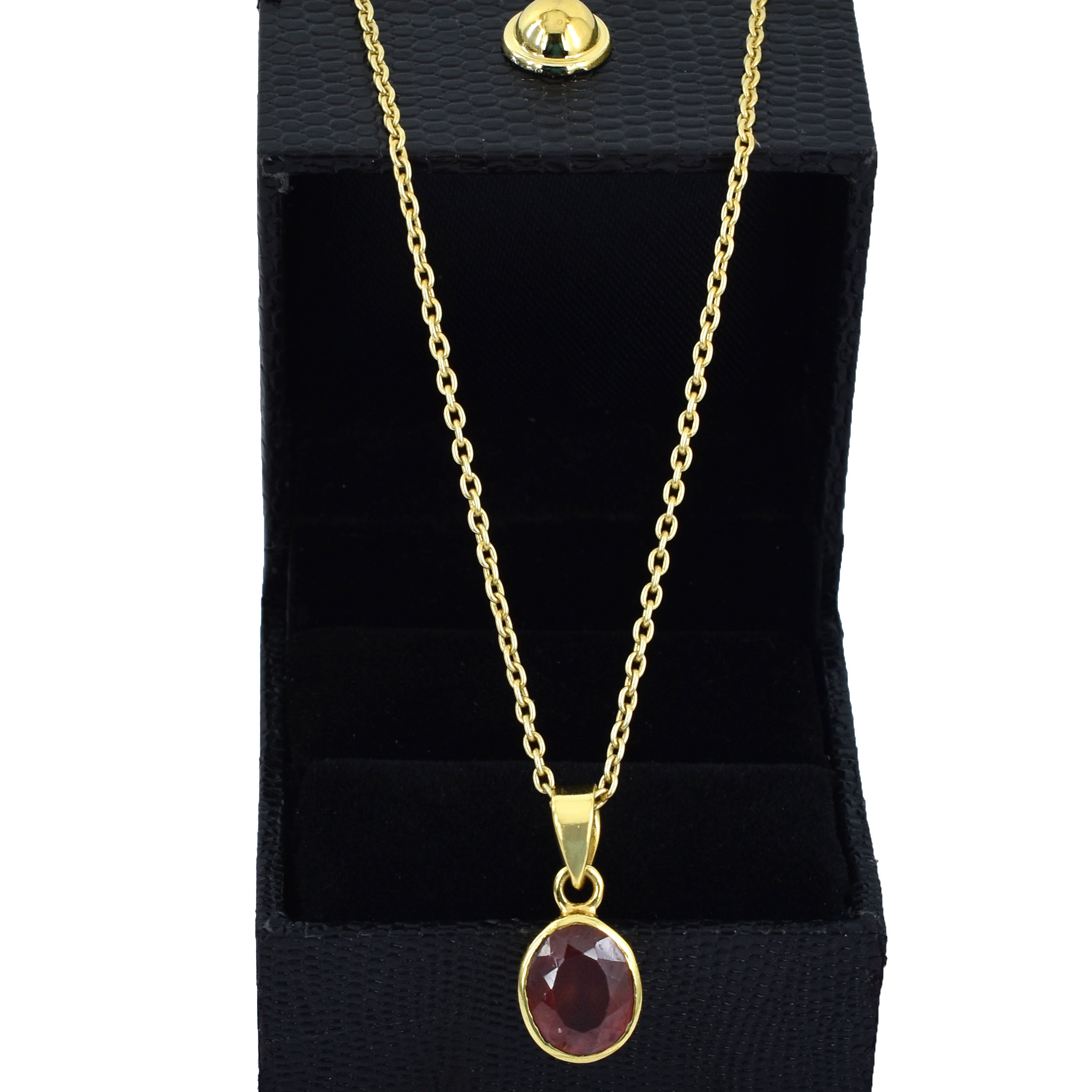 Natural Hessonite Garnet (Gomed) Faceted Oval Pendant with Gold-Plated Chain - Image 4