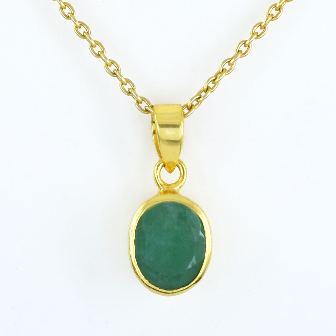 Natural Green Aventurine Oval Pendant with Gold-Plated Chain
