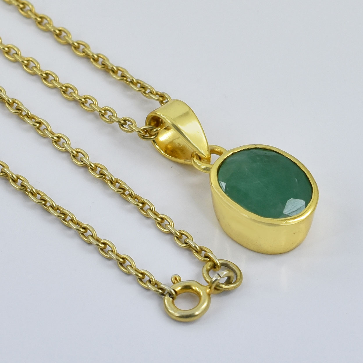 Natural Green Aventurine Oval Pendant with Gold-Plated Chain - Image 6