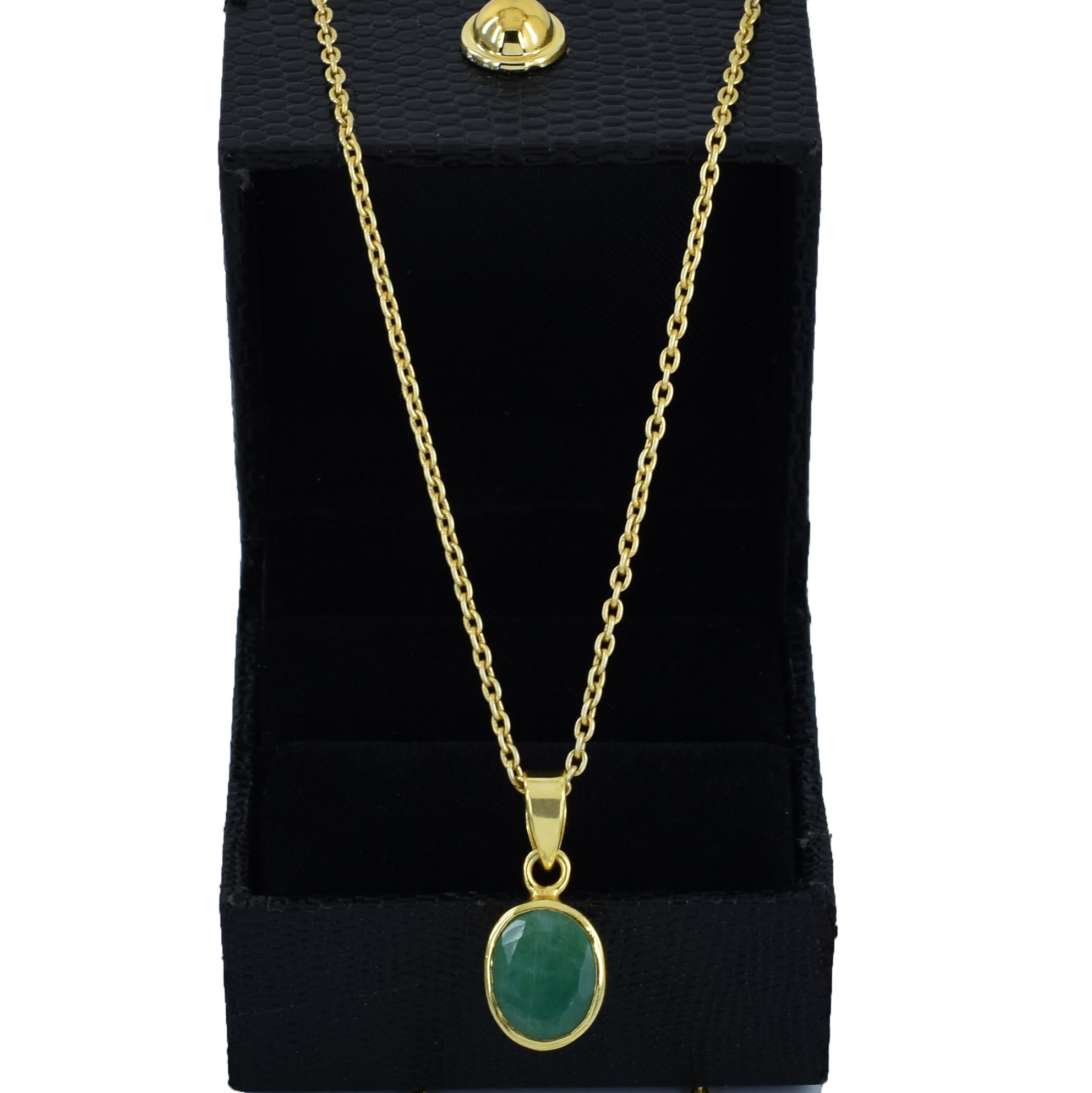 Natural Green Aventurine Oval Pendant with Gold-Plated Chain - Image 5
