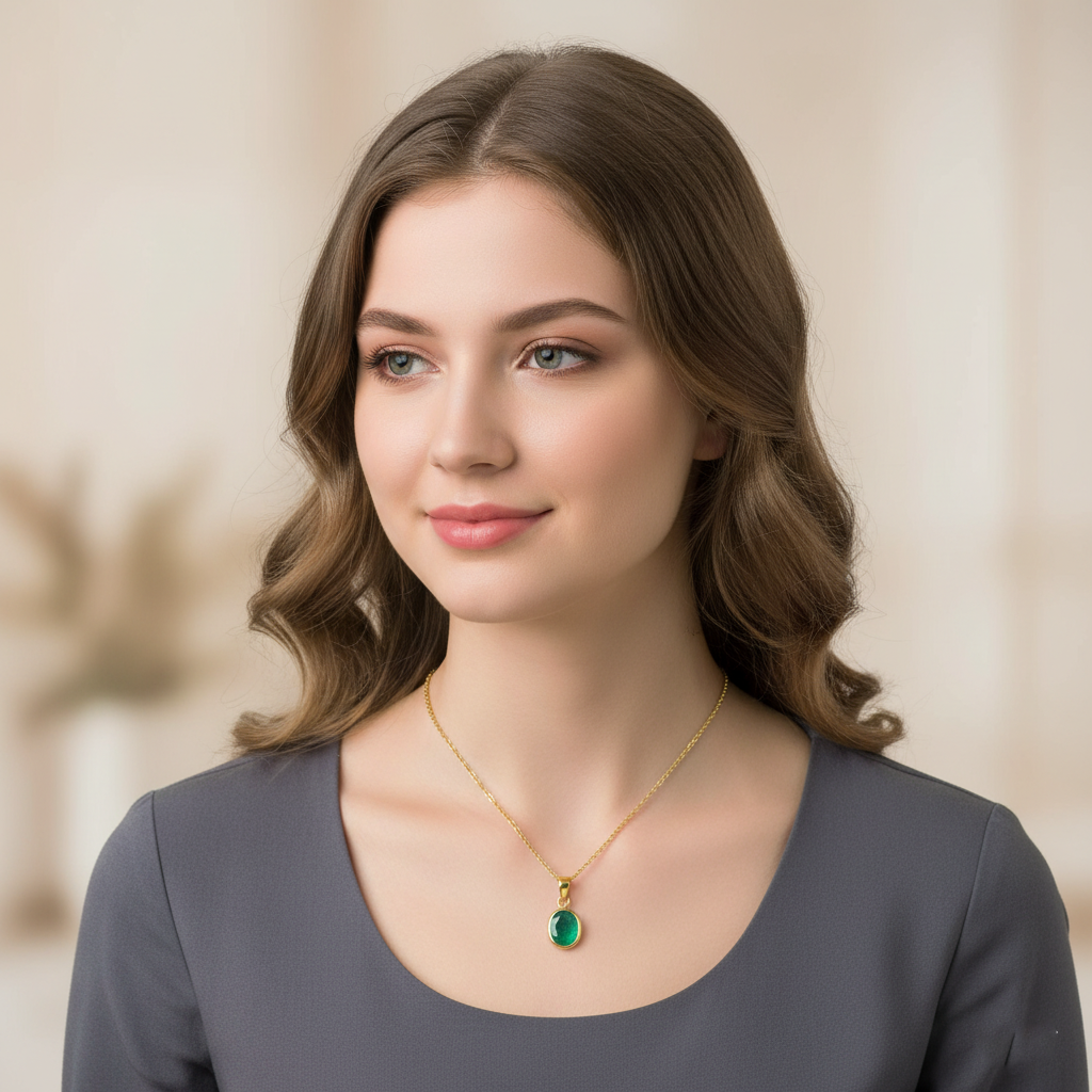 Natural Green Aventurine Oval Pendant with Gold-Plated Chain - Image 4
