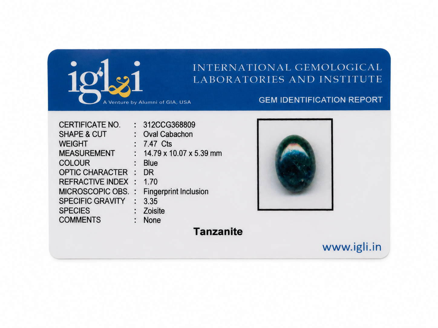Natural Tanzanite Oval Cabochon Gemstone | Certified Blue Tanzanite Loose Stone | 7.47 Carat - Image 4