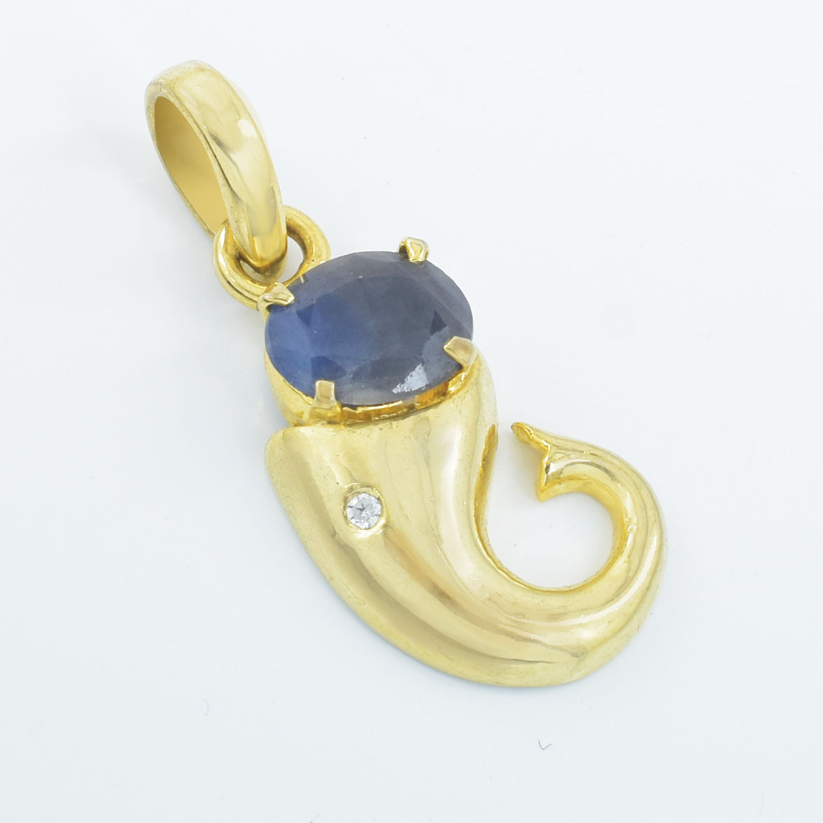 Natural Blue Sapphire (Neelam) Gold-Plated Pendant with Chain