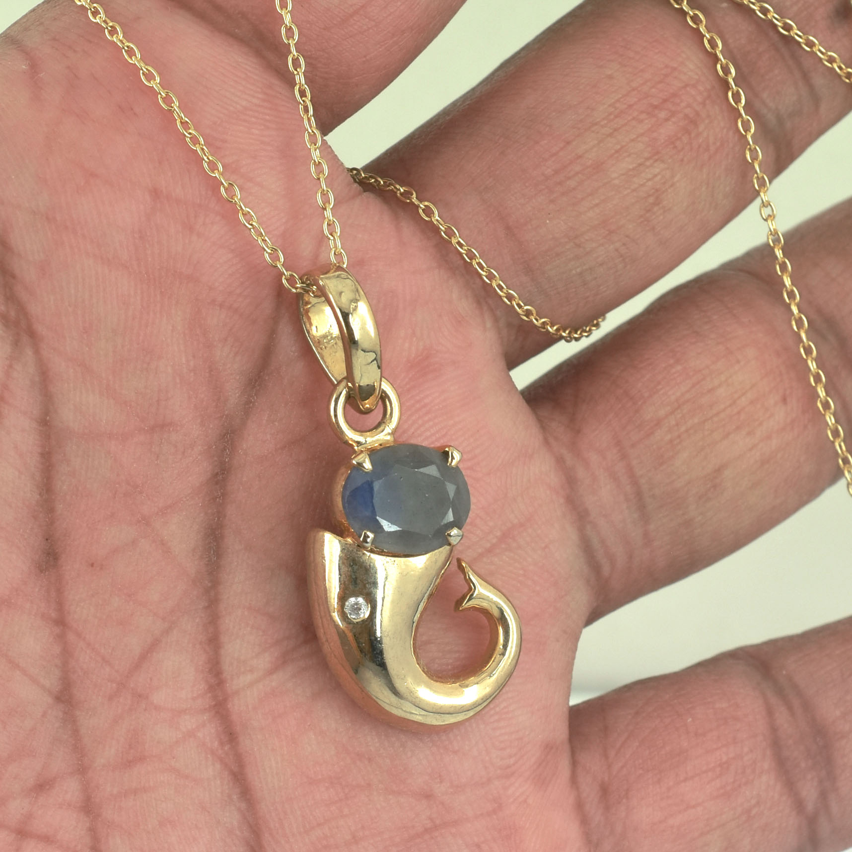 Natural Blue Sapphire (Neelam) Gold-Plated Pendant with Chain - Image 4