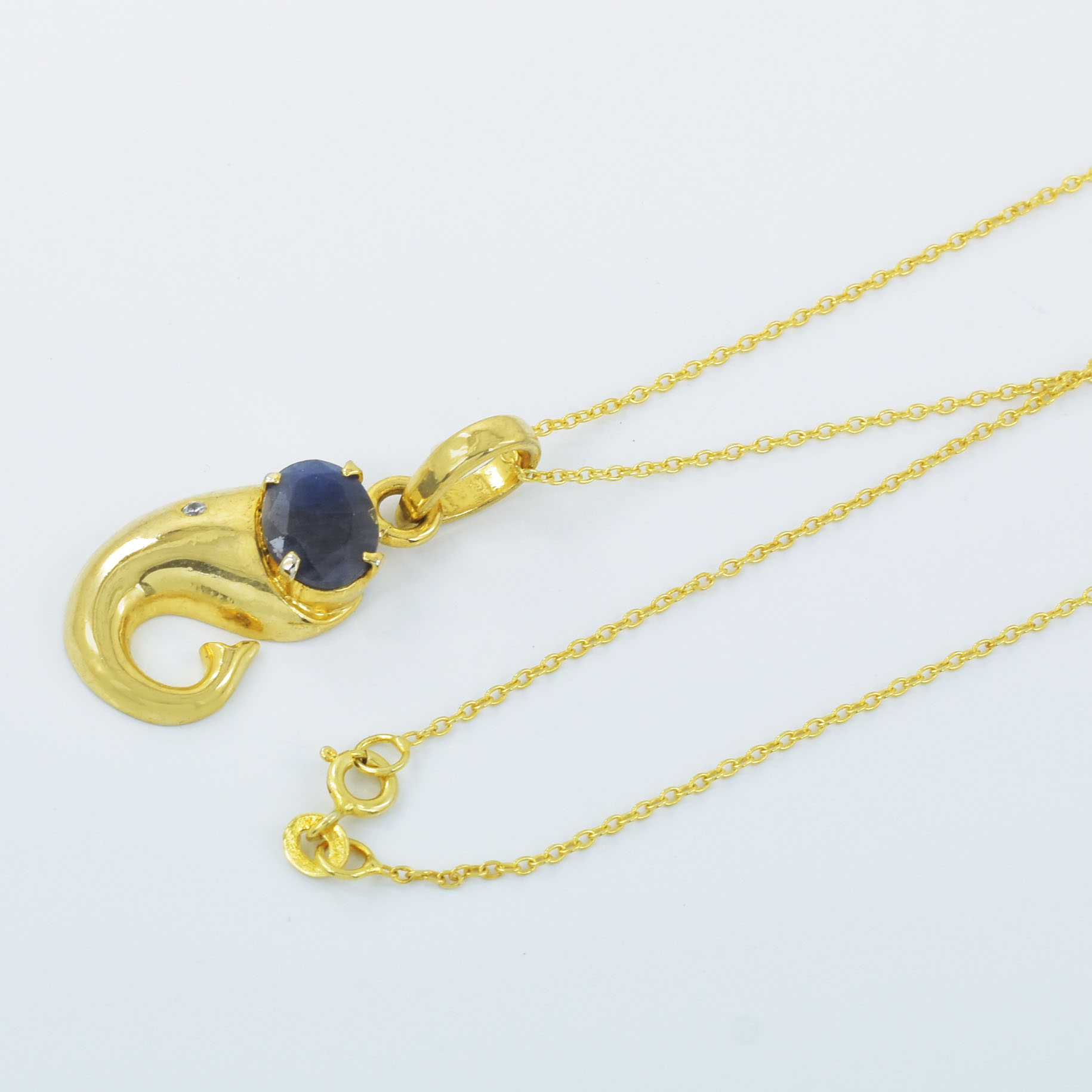 Natural Blue Sapphire (Neelam) Gold-Plated Pendant with Chain - Image 5