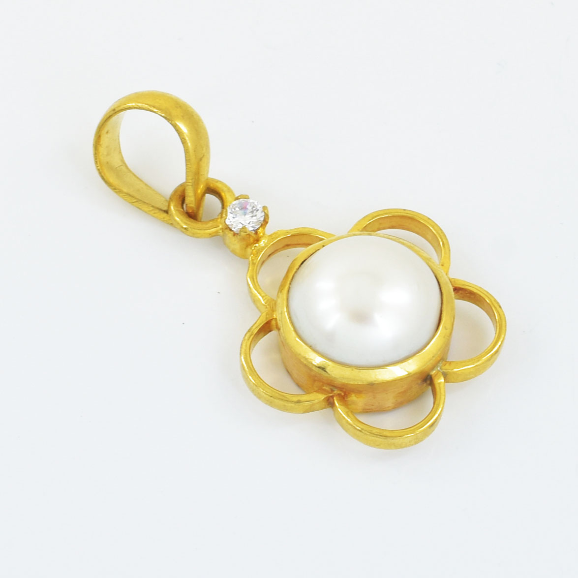 Natural Pearl (Moti) Floral Pendant in Gold-Plated Setting - Image 5