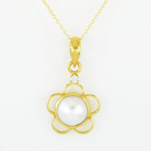 Natural Pearl (Moti) Floral Pendant in Gold-Plated Setting