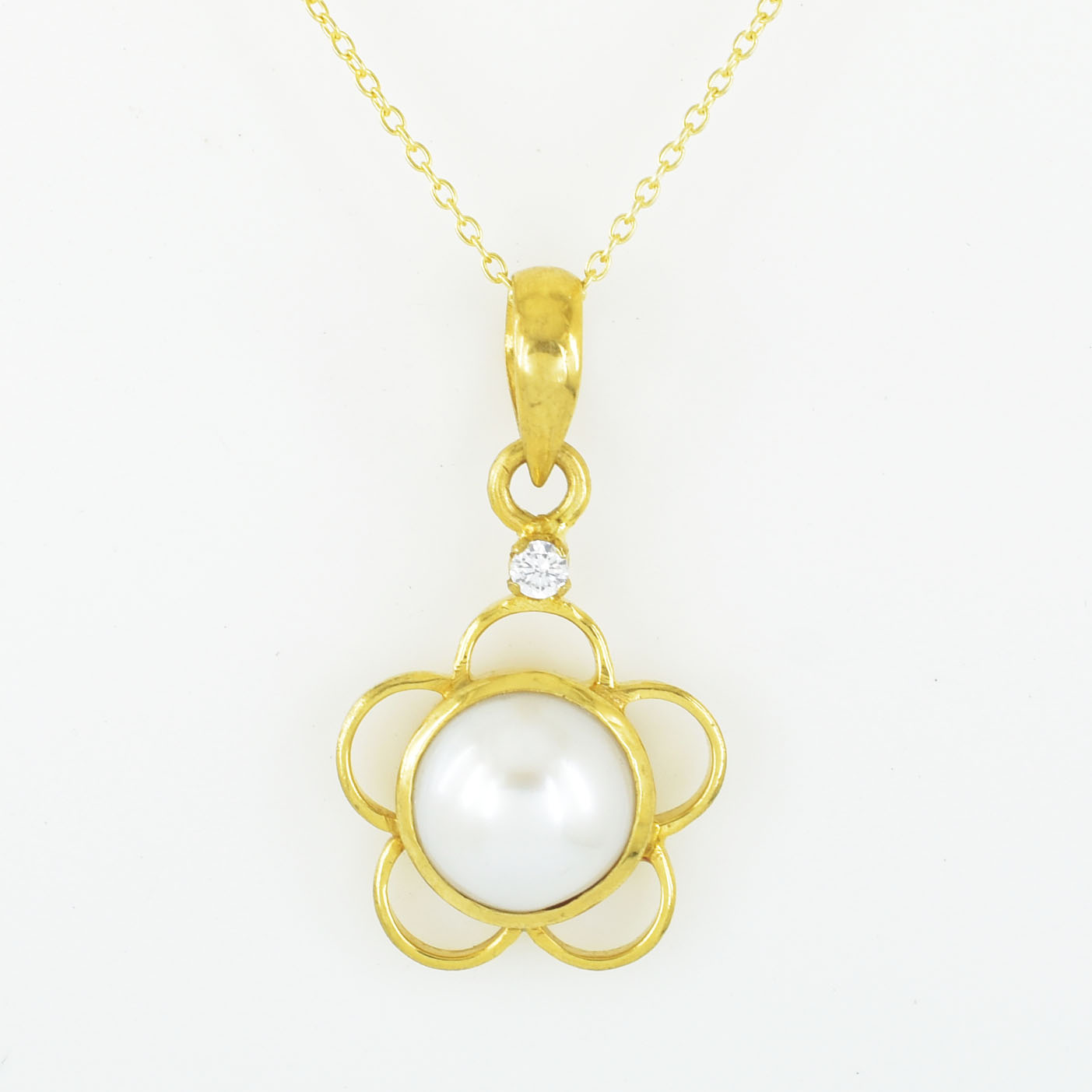 Natural Pearl (Moti) Floral Pendant in Gold-Plated Setting