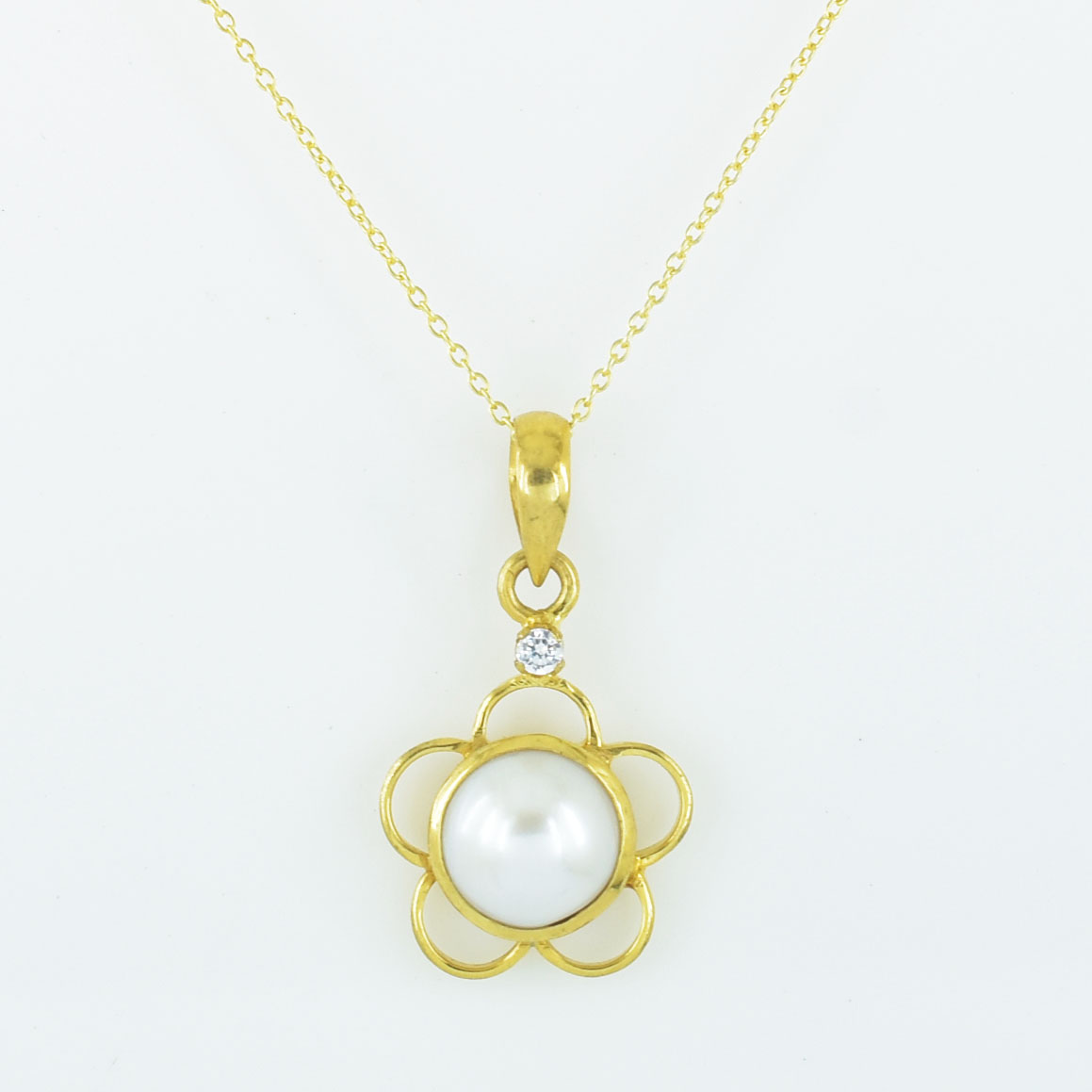 Natural Pearl (Moti) Floral Pendant in Gold-Plated Setting - Image 7
