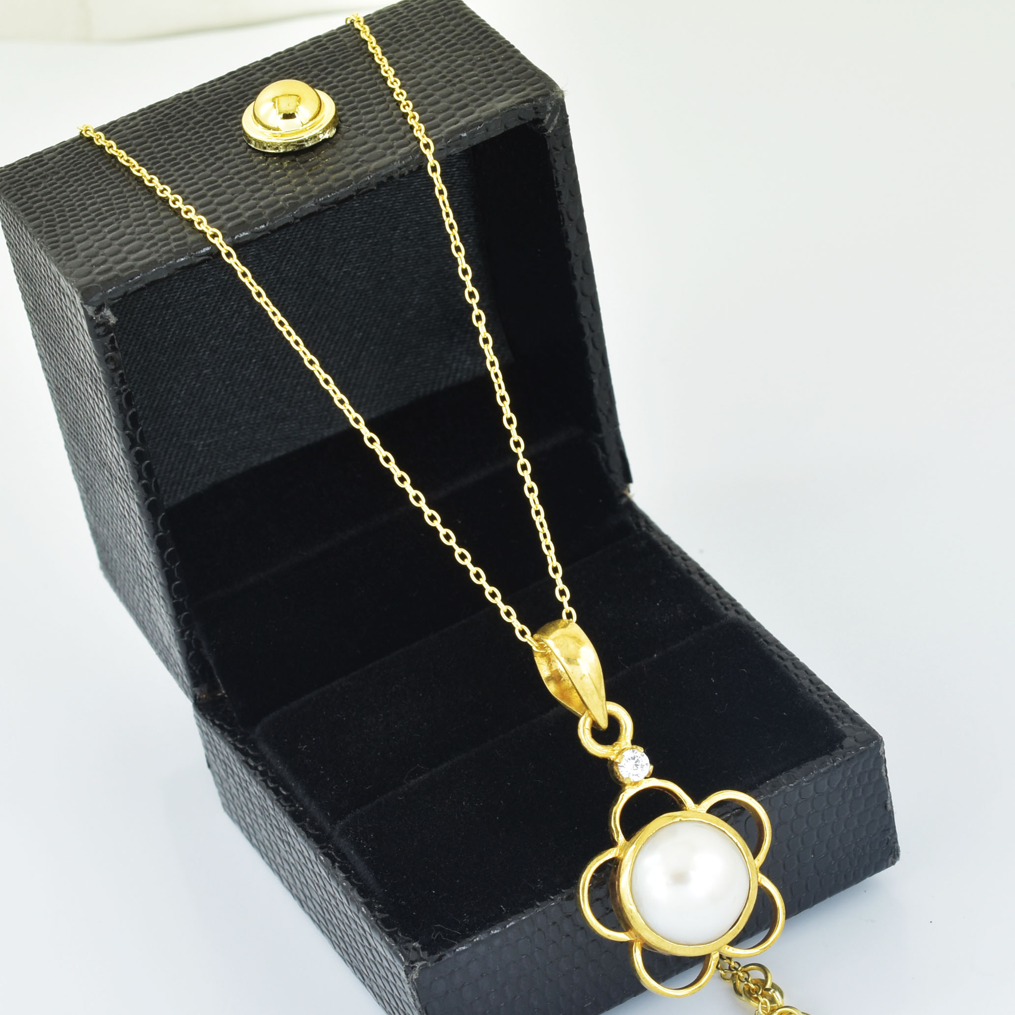 Natural Pearl (Moti) Floral Pendant in Gold-Plated Setting - Image 2