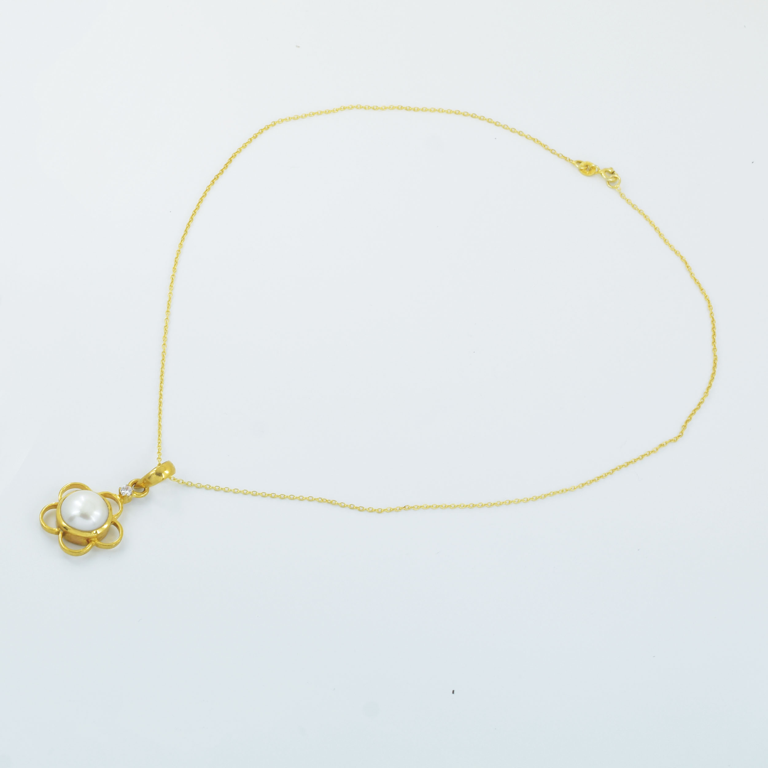 Natural Pearl (Moti) Floral Pendant in Gold-Plated Setting - Image 3