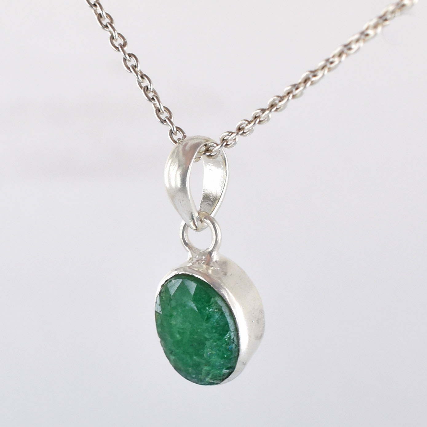 Emerald Oval Pendant in 925 Sterling Silver | Green Gemstone Necklace for Prosperity & Wisdom - Image 2