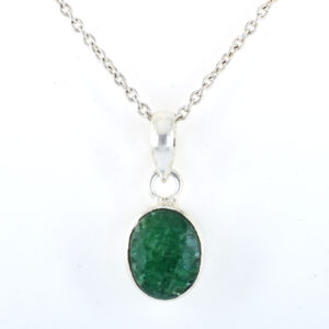 Emerald Oval Pendant in 925 Sterling Silver | Green Gemstone Necklace for Prosperity & Wisdom