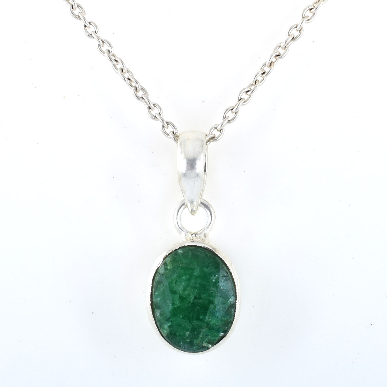 Emerald Oval Pendant in 925 Sterling Silver | Green Gemstone Necklace for Prosperity & Wisdom