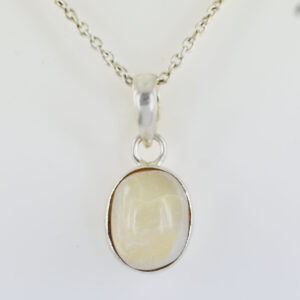 Natural Opal Gemstone Pendant in Silver-Plated Setting