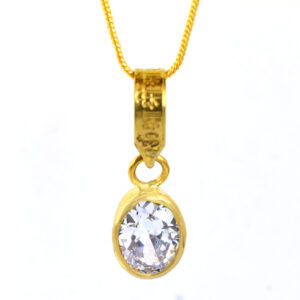 Clear Zircon Gold Plated Pendant Necklace | Faceted Zircon Stone Pendant