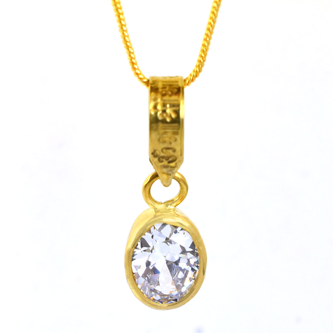 Clear Zircon Gold Plated Pendant Necklace | Faceted Zircon Stone Pendant