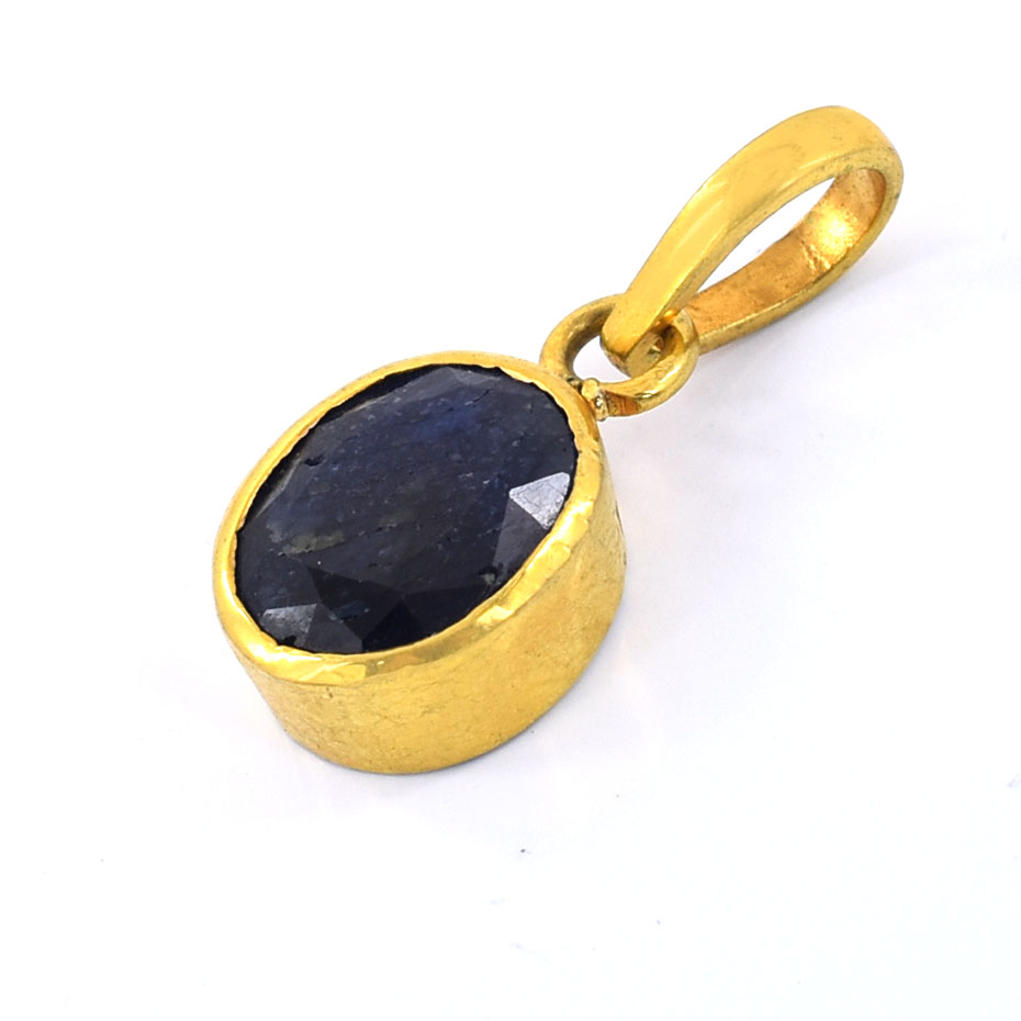 Blue Sapphire (Neelam) Metal: Gold Plated Alloy Pendant Shape - Image 4