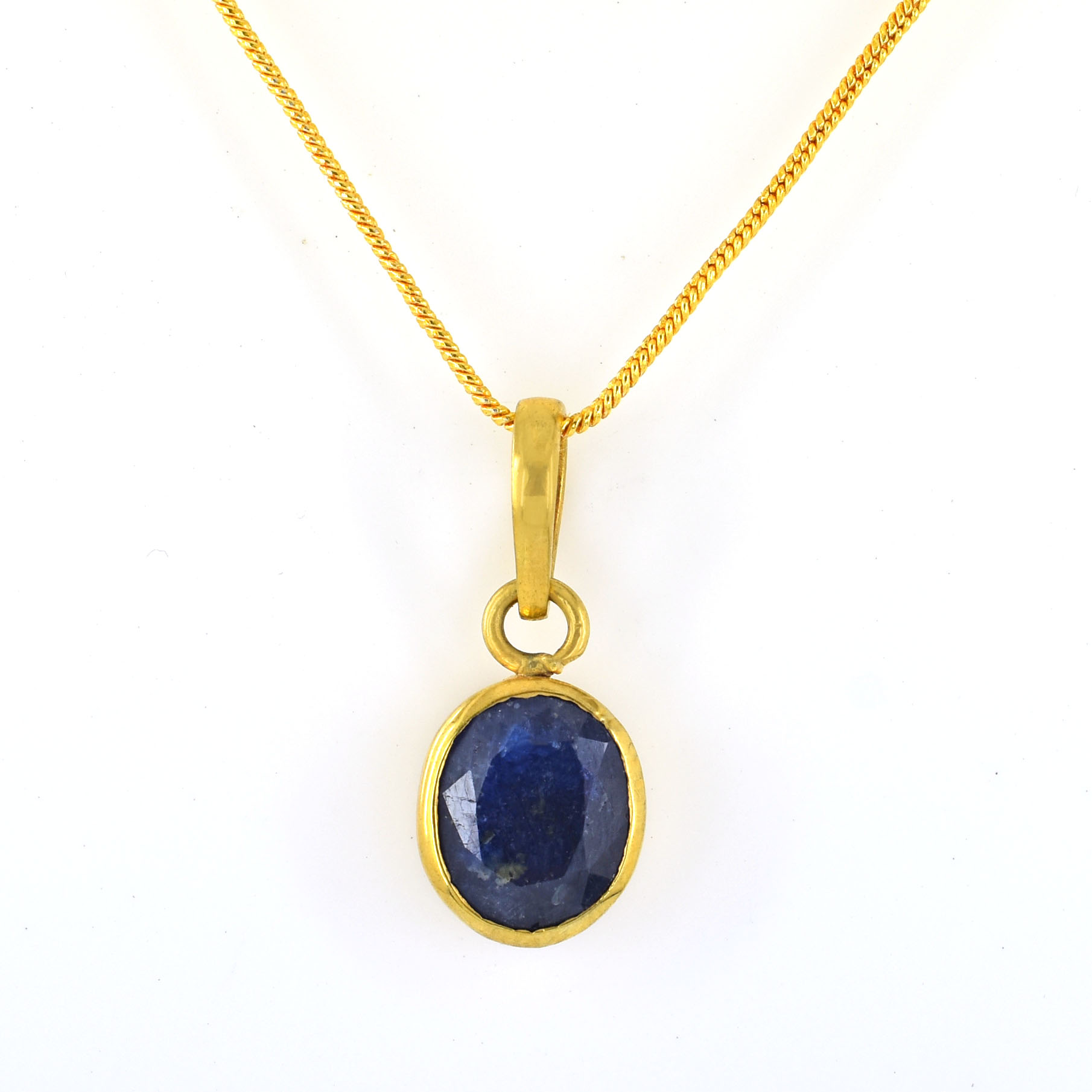 Blue Sapphire (Neelam) Metal: Gold Plated Alloy Pendant Shape