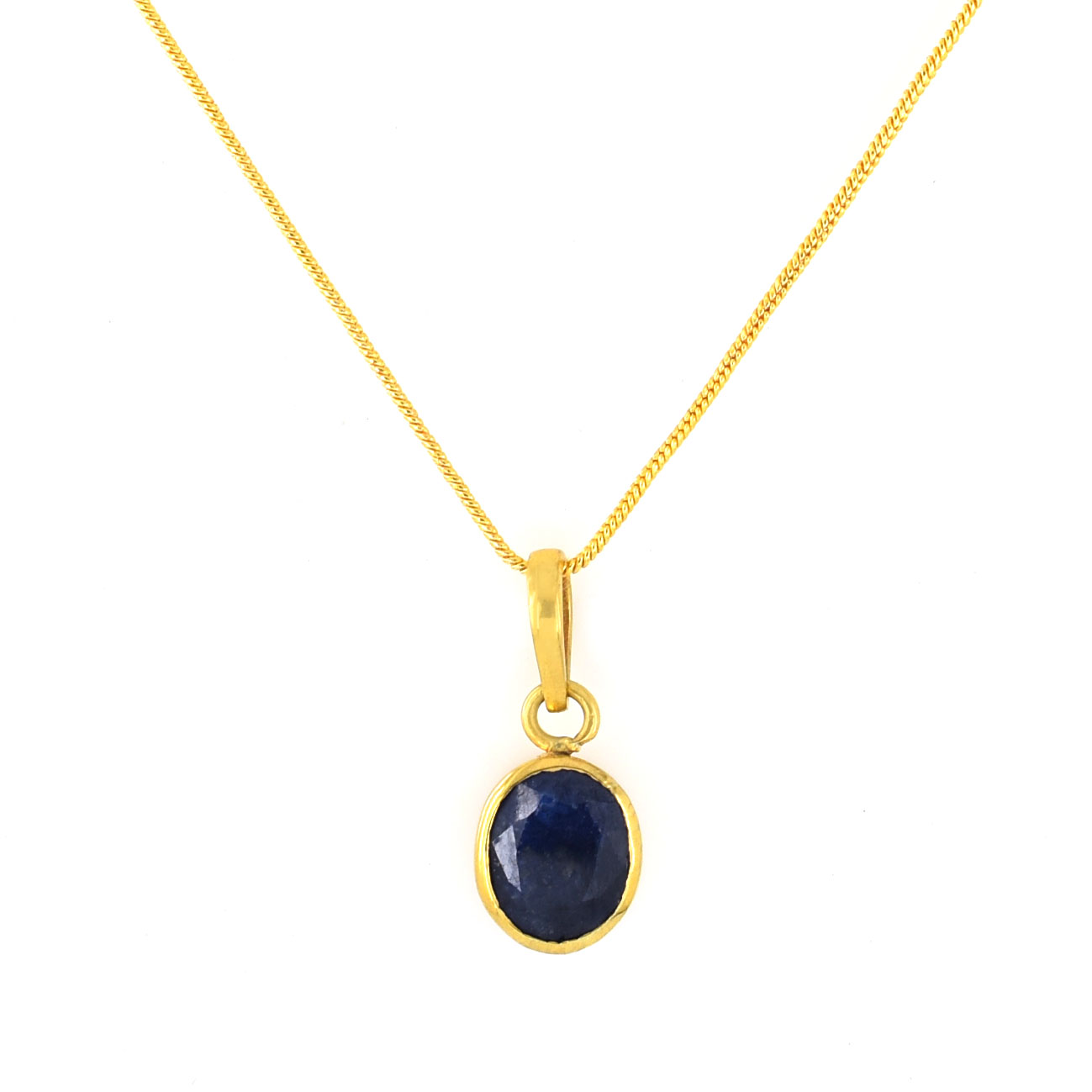 Blue Sapphire (Neelam) Metal: Gold Plated Alloy Pendant Shape - Image 5