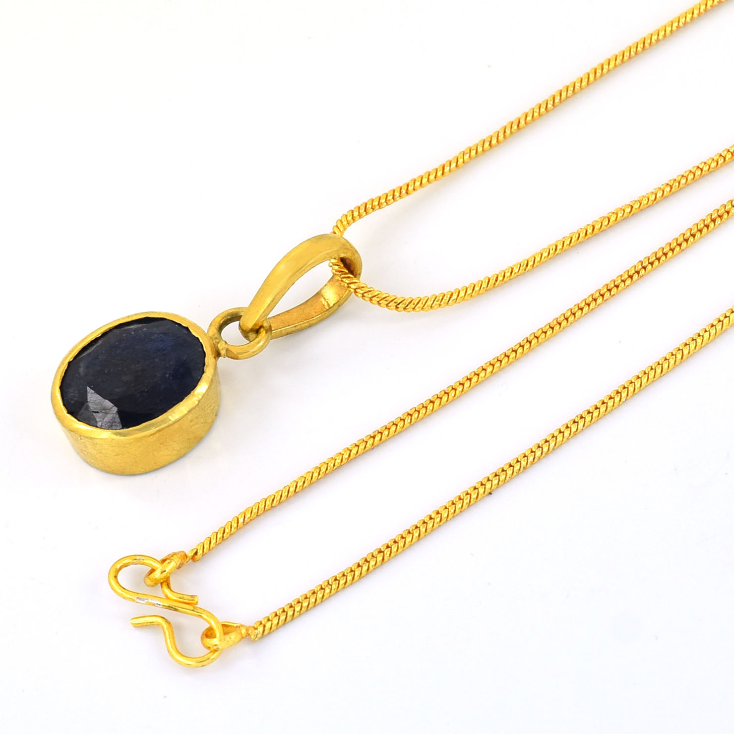 Blue Sapphire (Neelam) Metal: Gold Plated Alloy Pendant Shape - Image 2