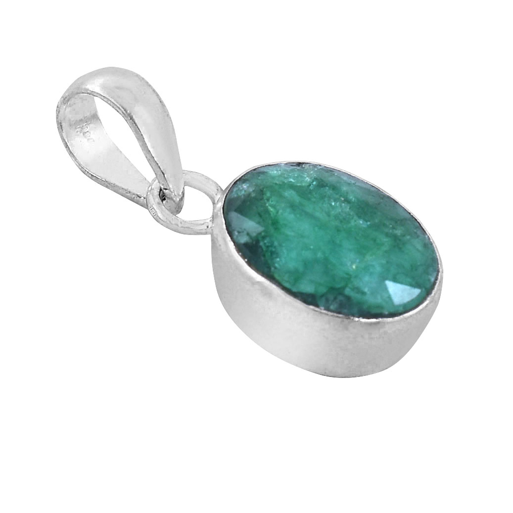 Emerald Silver Plated Pendant Necklace | Green Panna Gemstone Pendant - Image 3