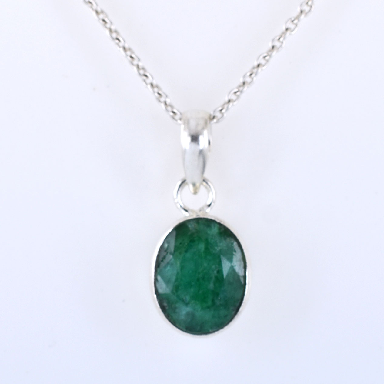 Emerald Silver Plated Pendant Necklace | Green Panna Gemstone Pendant - Image 5