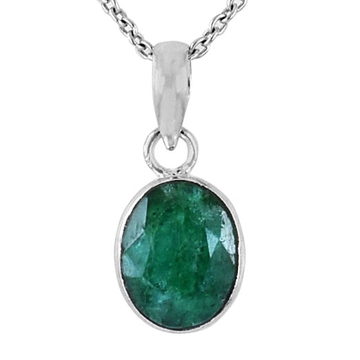 Emerald Silver Plated Pendant Necklace | Green Panna Gemstone Pendant