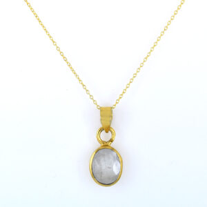 Natural White Sapphire (Safed Pukhraj) Gold Plated Pendant with Chain | Premium Astrology Gemstone Necklace for Men & Women