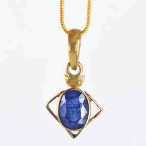 Blue Sapphire (Neelam) Oval Pendant in Gold Plated Sterling Silver