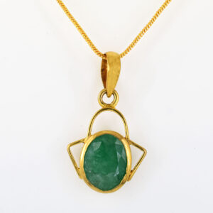 Natural Emerald (Panna) Gemstone Pendant in Gold-Plated Setting