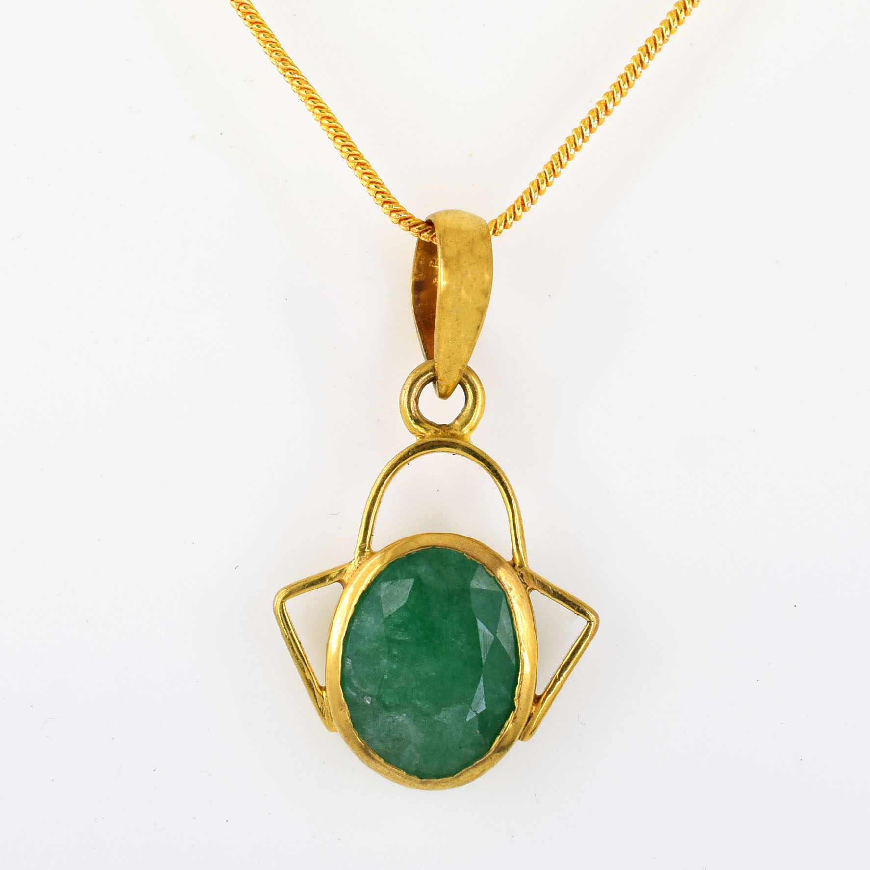 Natural Emerald (Panna) Gemstone Pendant in Gold-Plated Setting