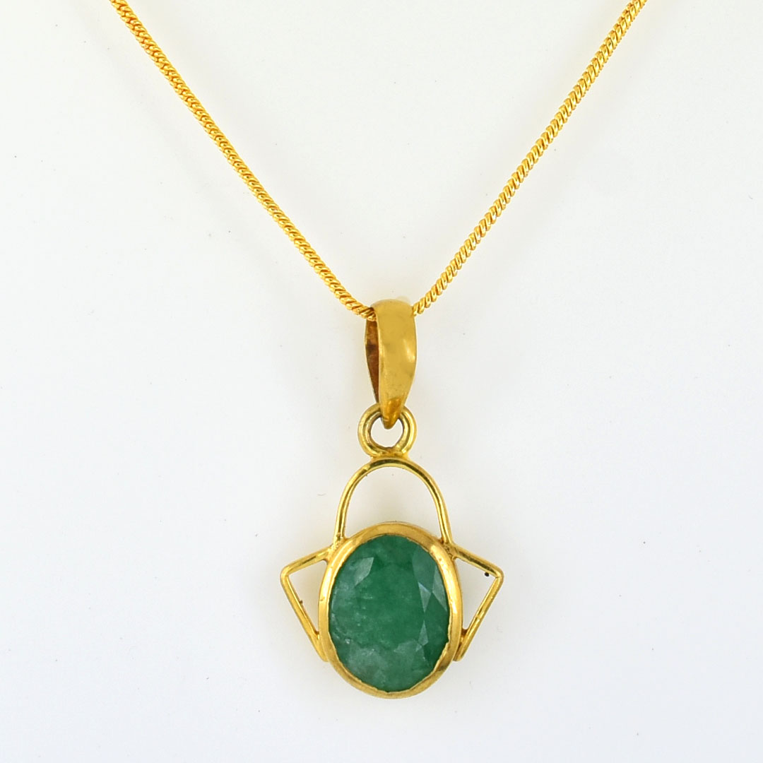 Natural Emerald (Panna) Gemstone Pendant in Gold-Plated Setting - Image 4