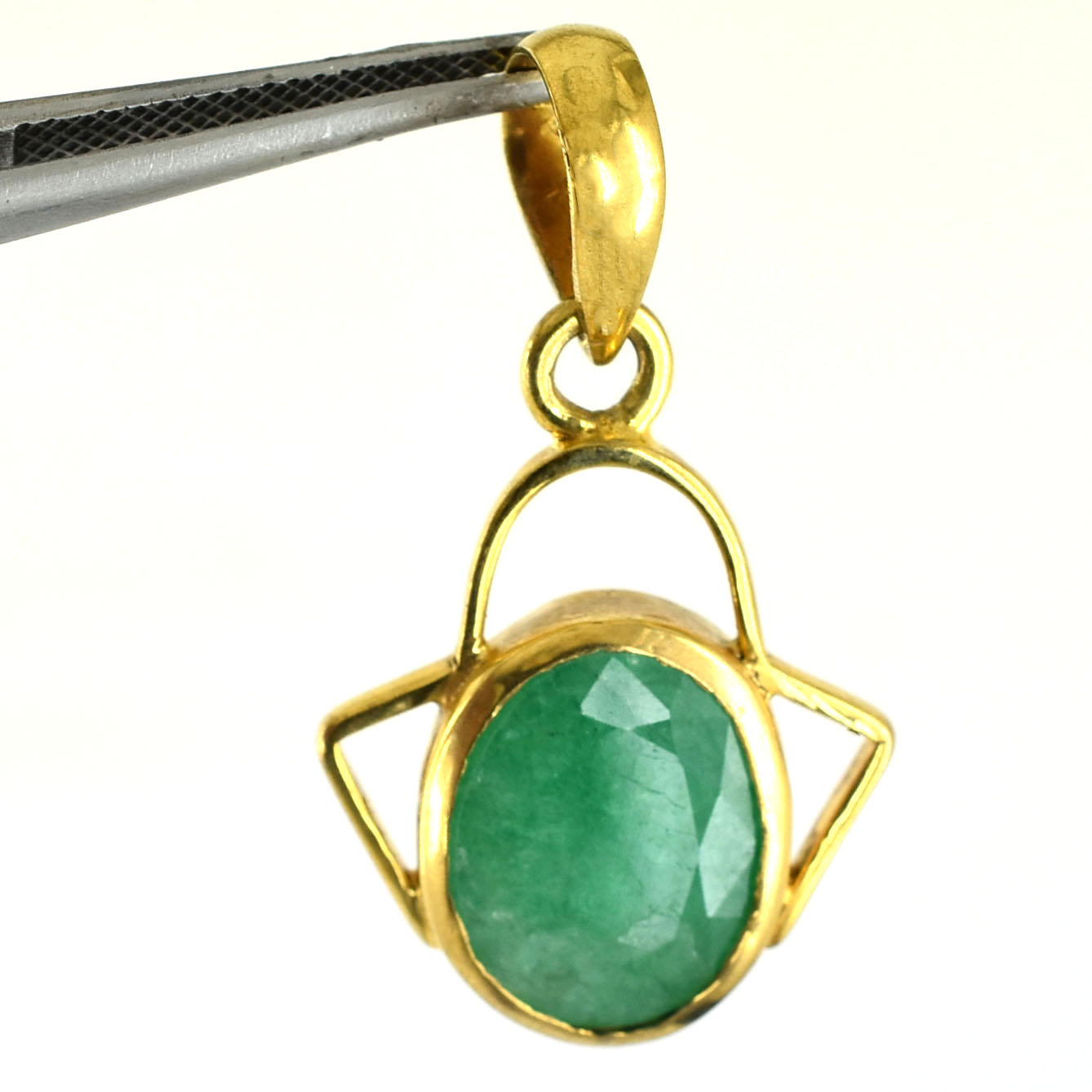 Natural Emerald (Panna) Gemstone Pendant in Gold-Plated Setting - Image 2
