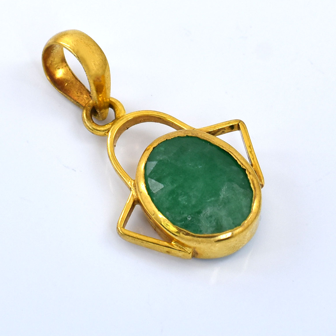 Natural Emerald (Panna) Gemstone Pendant in Gold-Plated Setting - Image 5