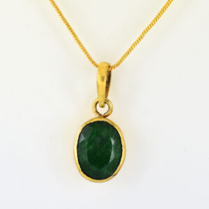 Emerald Oval Pendant in Gold-Plated Setting | Green Gemstone Necklace for Prosperity & Love