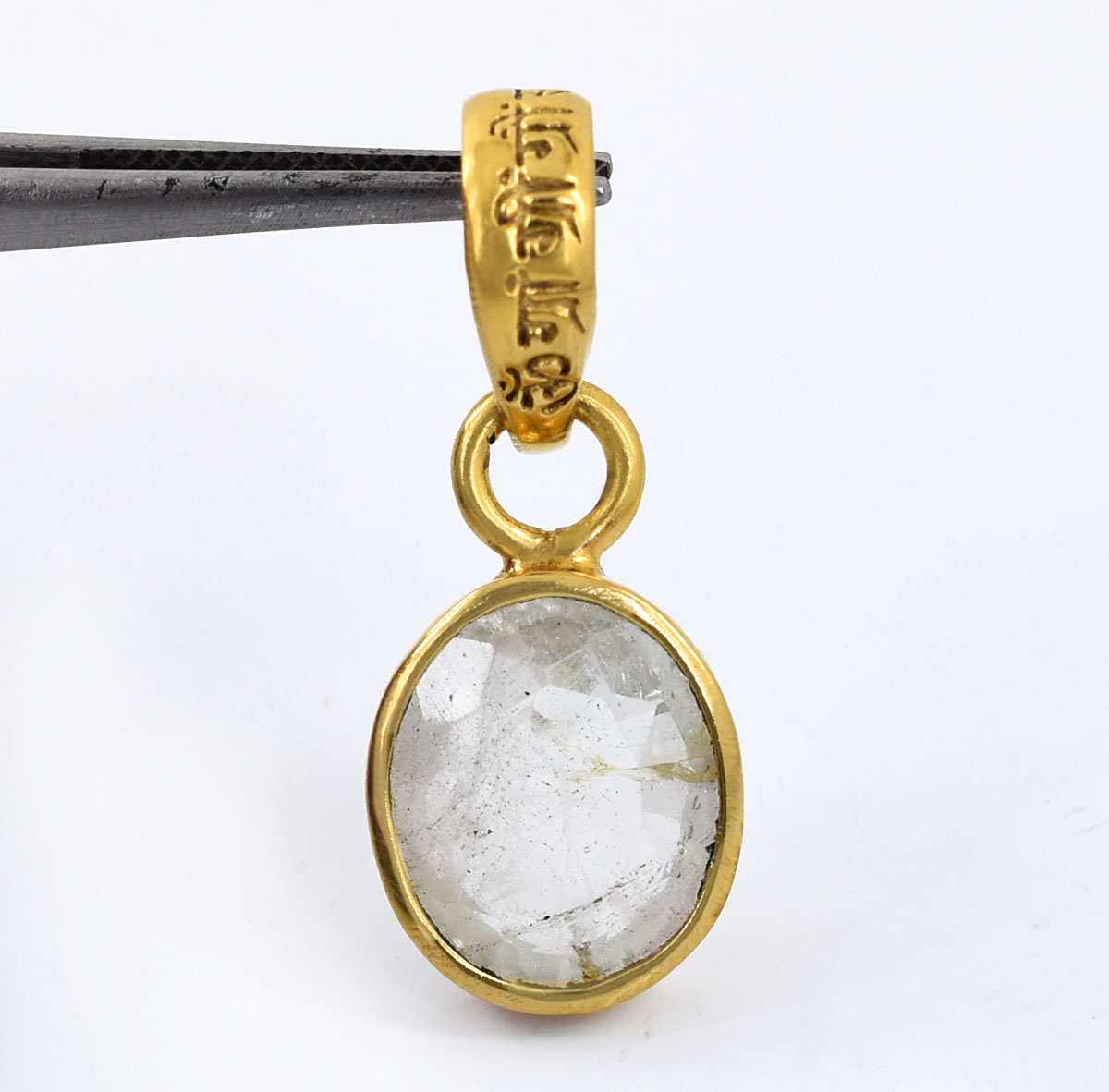 Natural White Quartz (Sphatik) Gemstone Pendant in Gold-Plated Setting - Image 2