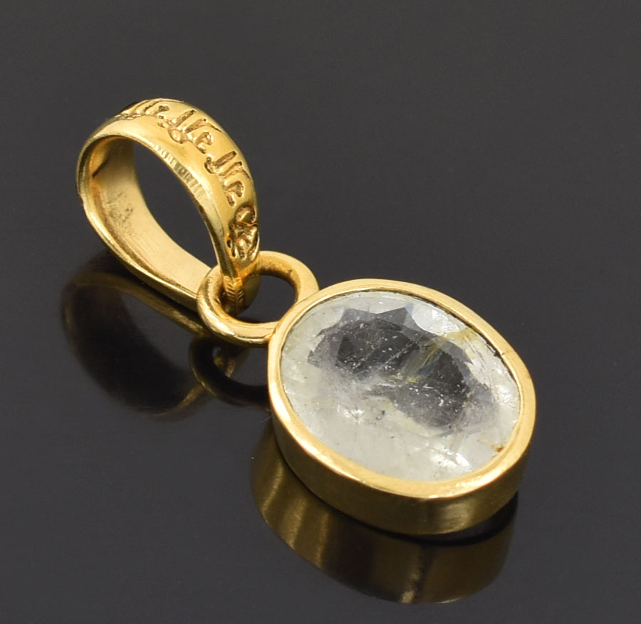 Natural White Quartz (Sphatik) Gemstone Pendant in Gold-Plated Setting - Image 3