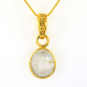 Natural White Quartz (Sphatik) Gemstone Pendant in Gold-Plated Setting