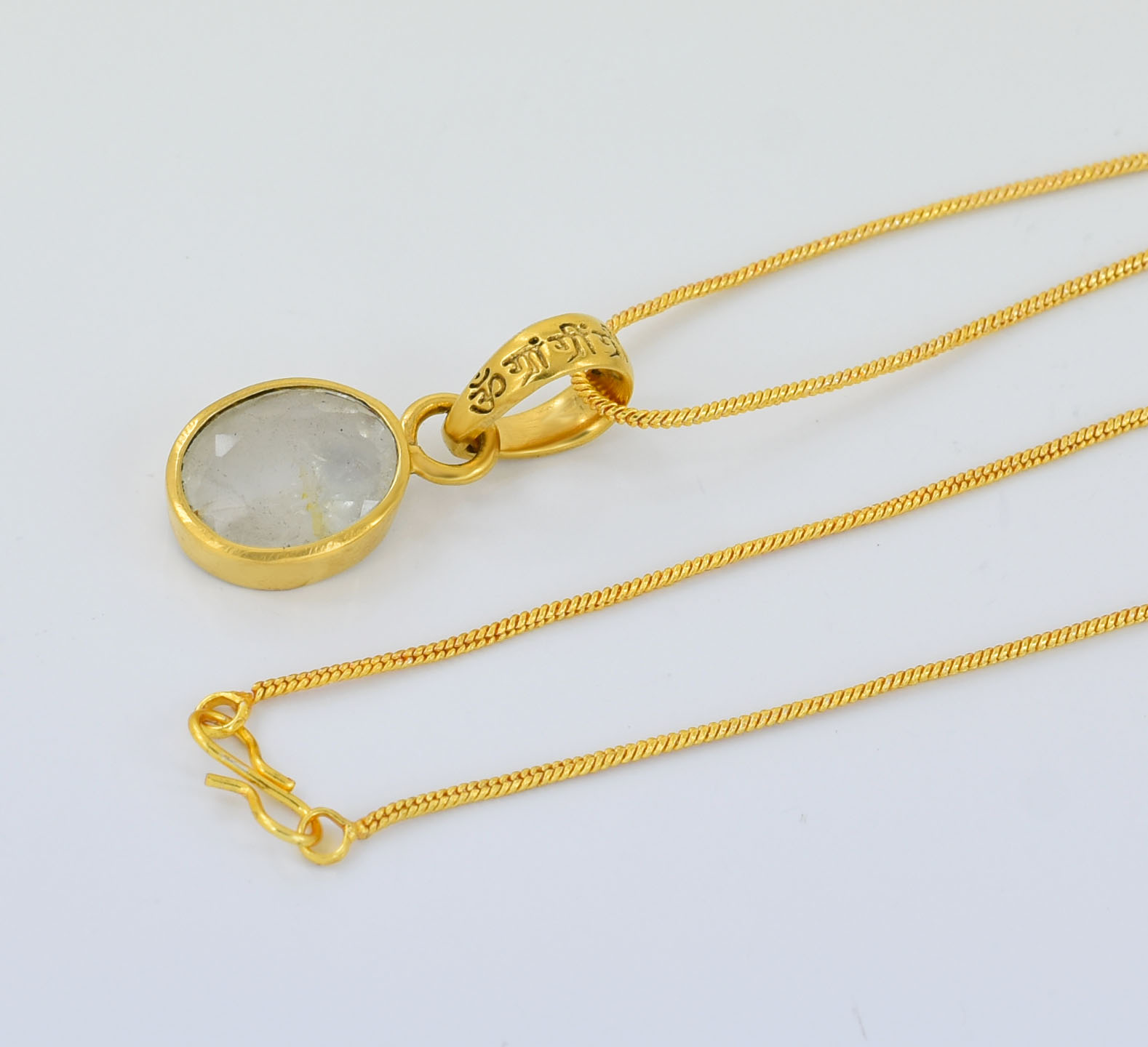 Natural White Quartz (Sphatik) Gemstone Pendant in Gold-Plated Setting - Image 6