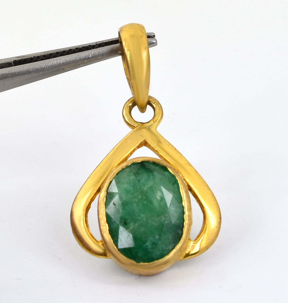 Emerald (Panna) Designer Pendant | Gold Plated Sterling Silver - Image 4