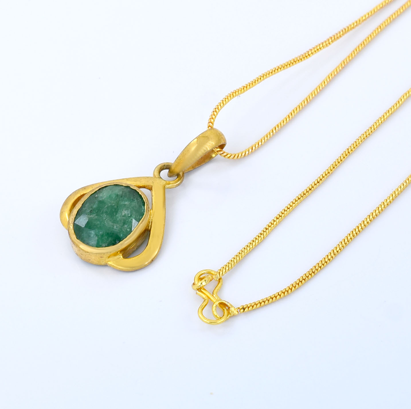 Emerald (Panna) Designer Pendant | Gold Plated Sterling Silver - Image 2