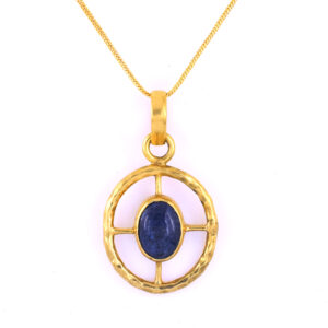 Natural Blue Sapphire (Neelam) Designer Circle Pendant | Gold Plated Sterling Silver