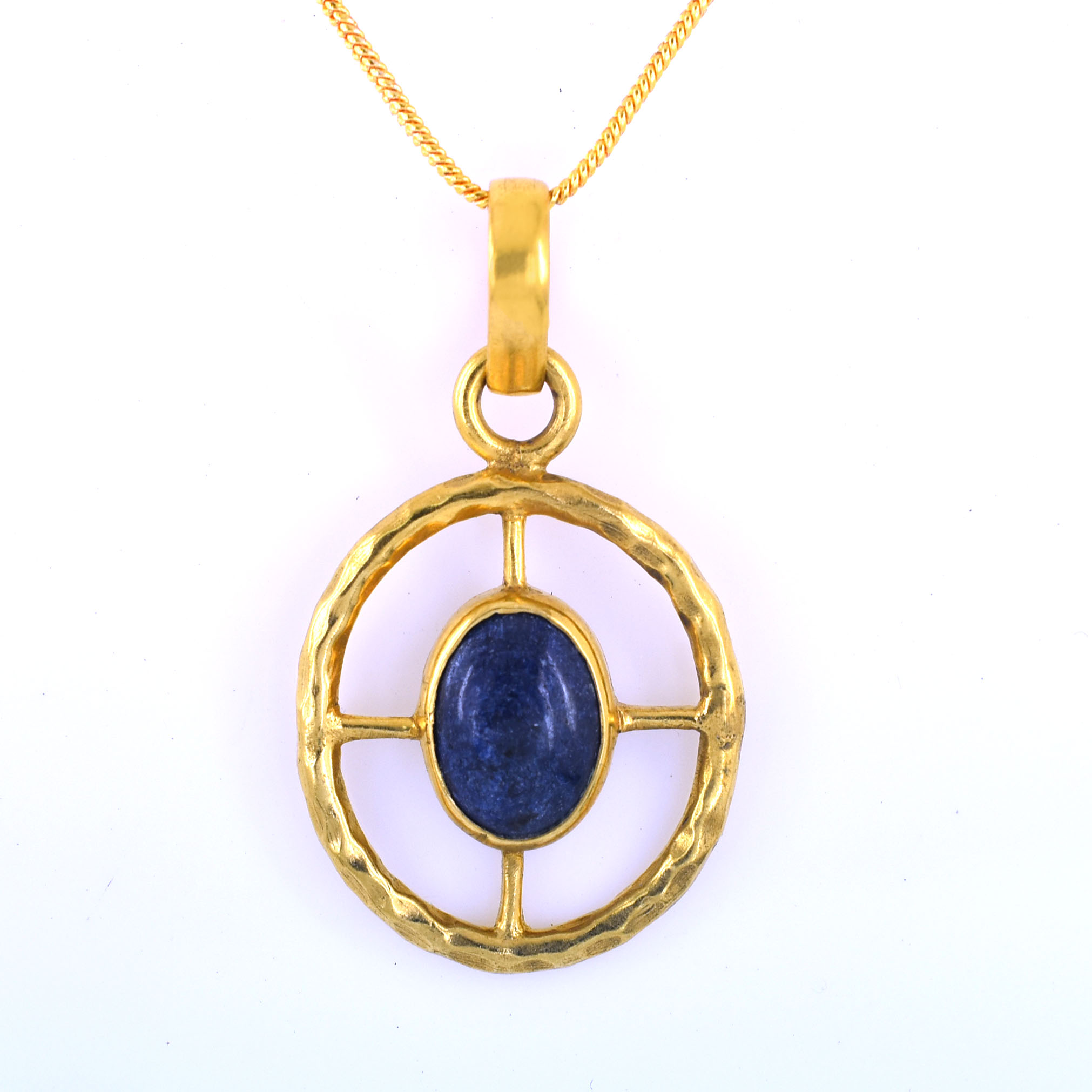 Natural Blue Sapphire (Neelam) Designer Circle Pendant | Gold Plated Sterling Silver - Image 4