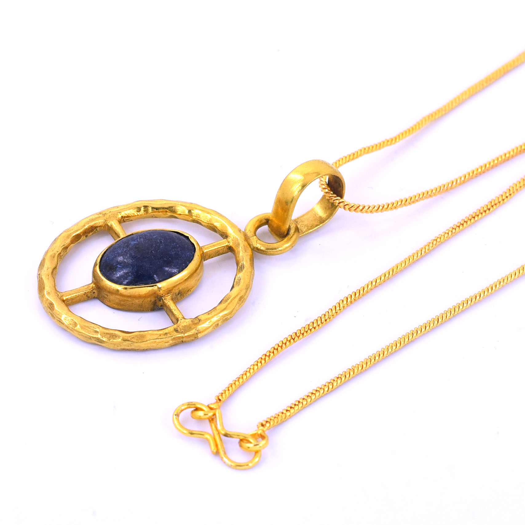 Natural Blue Sapphire (Neelam) Designer Circle Pendant | Gold Plated Sterling Silver - Image 6