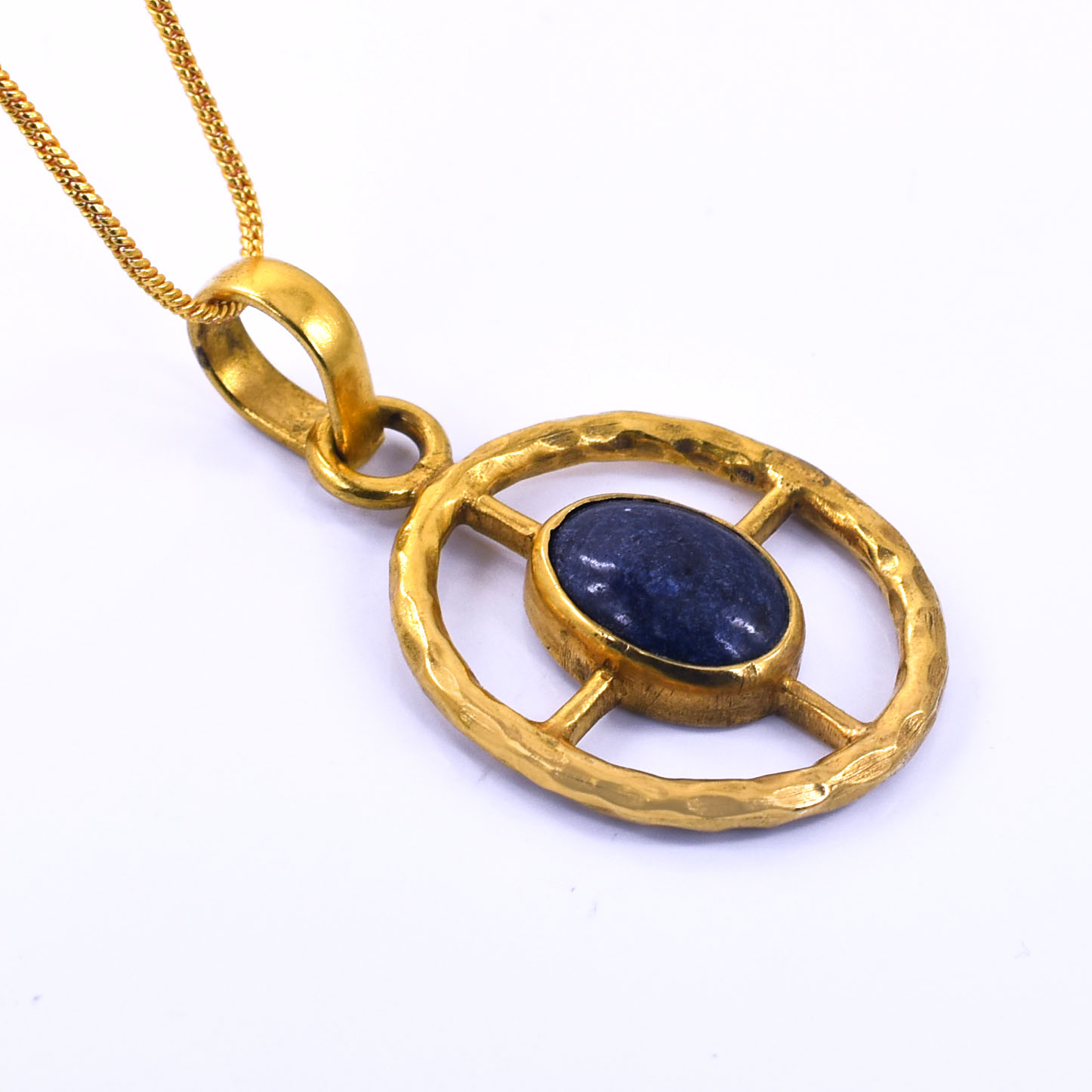 Natural Blue Sapphire (Neelam) Designer Circle Pendant | Gold Plated Sterling Silver - Image 3
