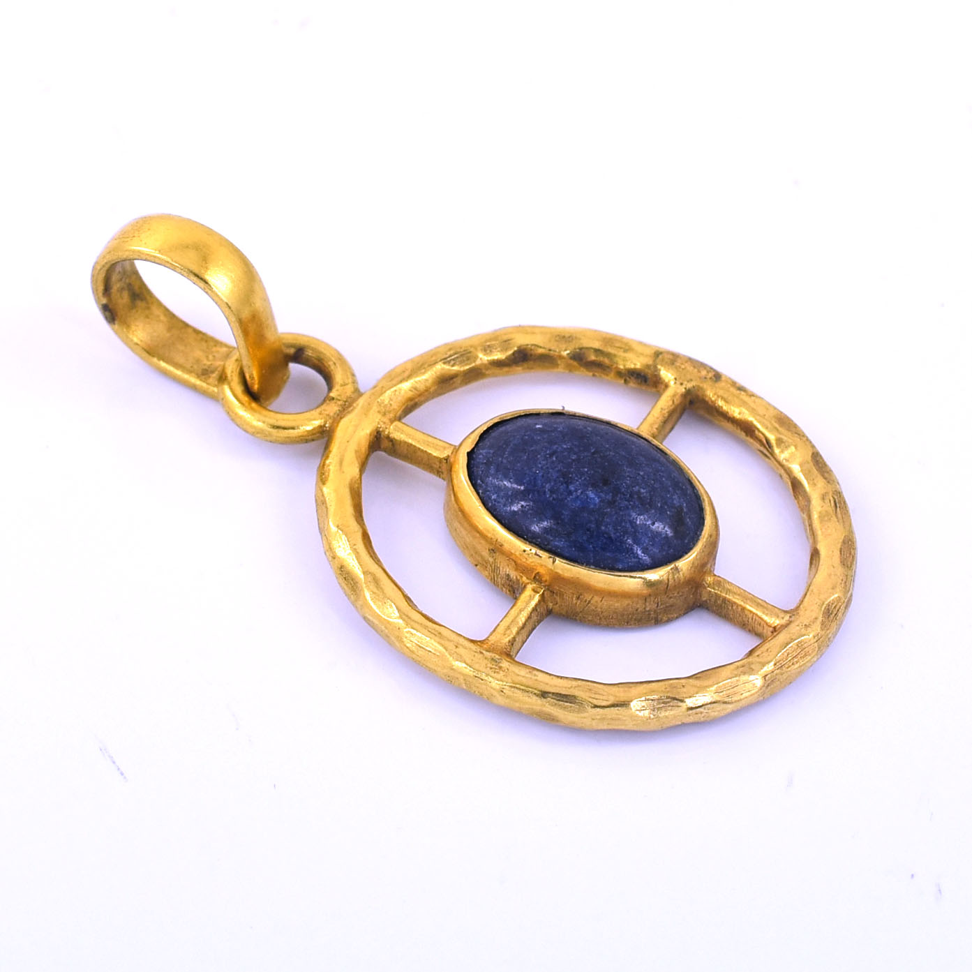 Natural Blue Sapphire (Neelam) Designer Circle Pendant | Gold Plated Sterling Silver - Image 2
