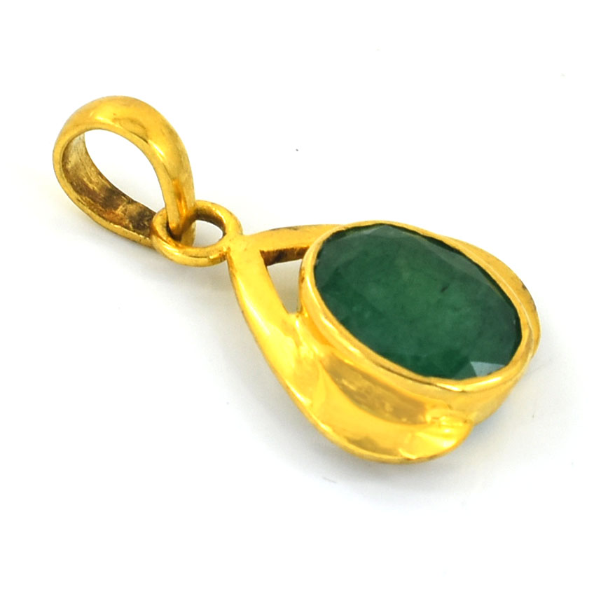 Emerald (Panna) Gold Plated Pendant with Chain Men & Women - Image 5